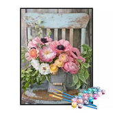 Kit de Pintura Numerada - Flores na Cadeira Vintage (KIT PROMOCIONAL)