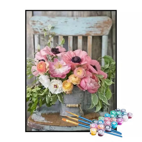 Kit de Pintura Numerada - Flores na Cadeira Vintage (KIT PROMOCIONAL)