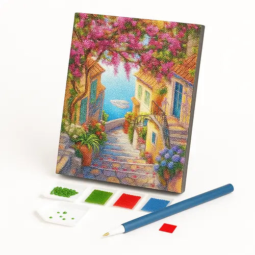 Kit de Pintura com Diamantes - Escadas Floridas