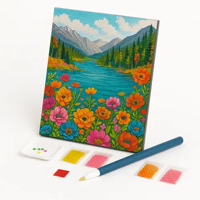 Kit de Pintura com Diamantes - Flores à Beira do Rio