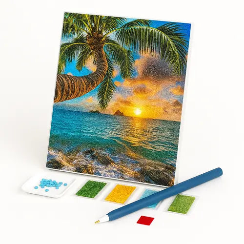 Kit de Pintura com Diamantes - Pôr do Sol Paradisíaco