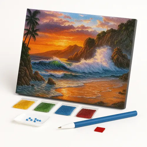 Kit de Pintura com Diamantes - Pôr do Sol na Praia