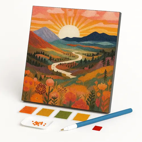 Kit de Pintura com Diamantes - Amanhecer Dourado no Vale