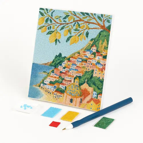 Kit de Pintura com Diamantes - Vila na Montanha à beira-mar