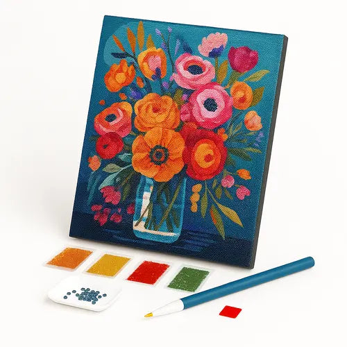 Kit de Pintura com Diamantes - Buquê de Flores Coloridas