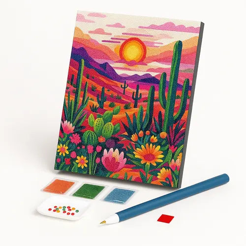 Kit de Pintura com Diamantes - Cactos e Pôr do Sol no Deserto