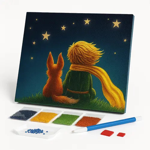 Kit de Pintura com Diamantes - O Pequeno Príncipe, a Raposa e as Estrelas