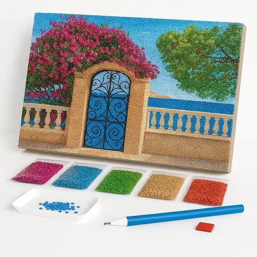 Kit de Pintura com Diamantes - Varanda Florida à Beira-Mar