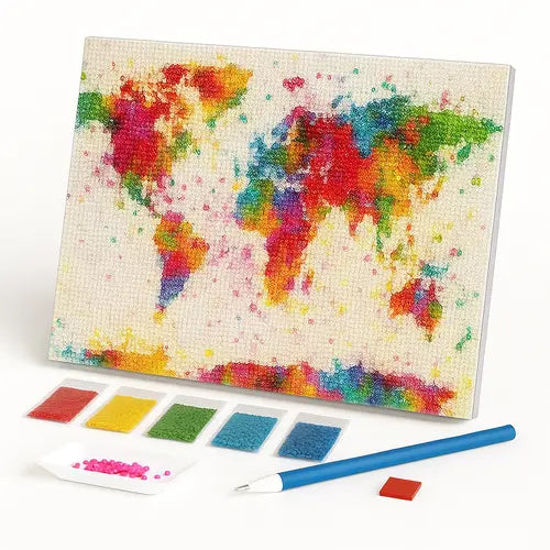 Kit de Pintura com Diamantes - Mapa Colorido