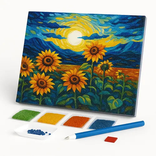Kit de Pintura com Diamantes - Belos Girassóis no Campo